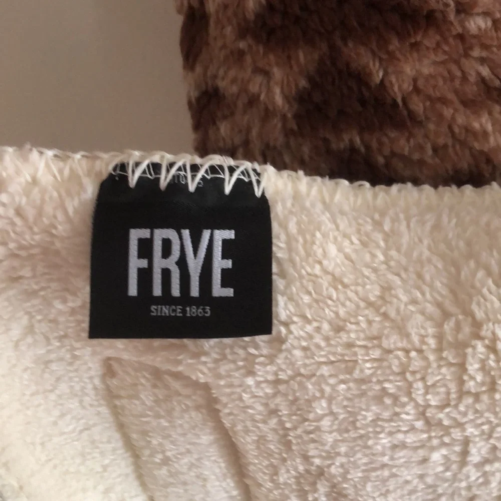 Frye Tan and Brown Geometric Sherpa Throw Blanket